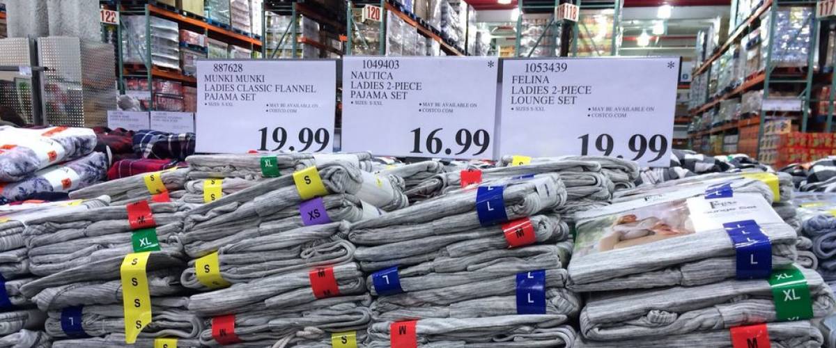 Costco price signs for pajama sets