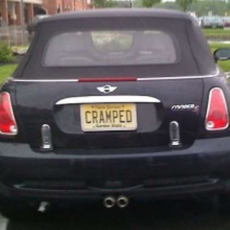mini cooper funny license plate cramped