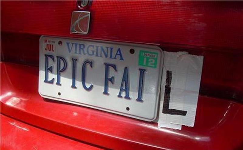 epic fail funny license plate