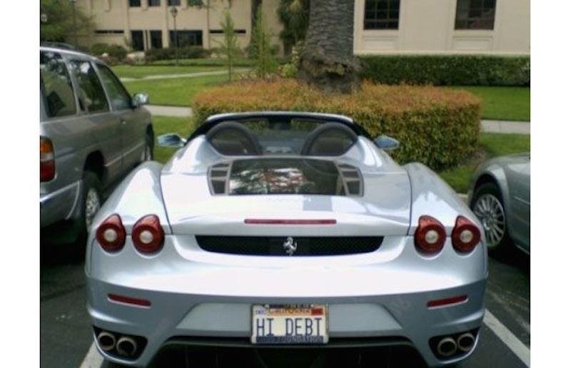 ferrari funny license plate debt