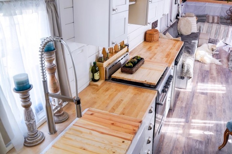 School bus dream home kitchen