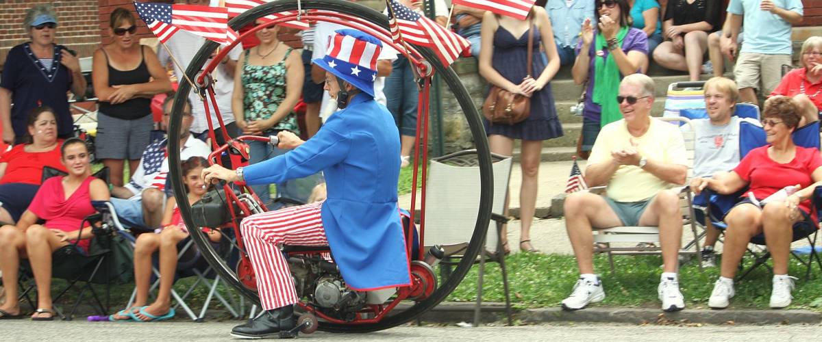 Man riding a monowheel in the 2011 Doo Dah Parade, Columbus, Ohio.